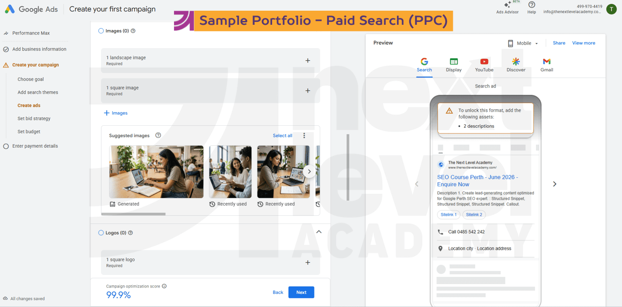 Sample portfolio - Paid Search PPC Campaign