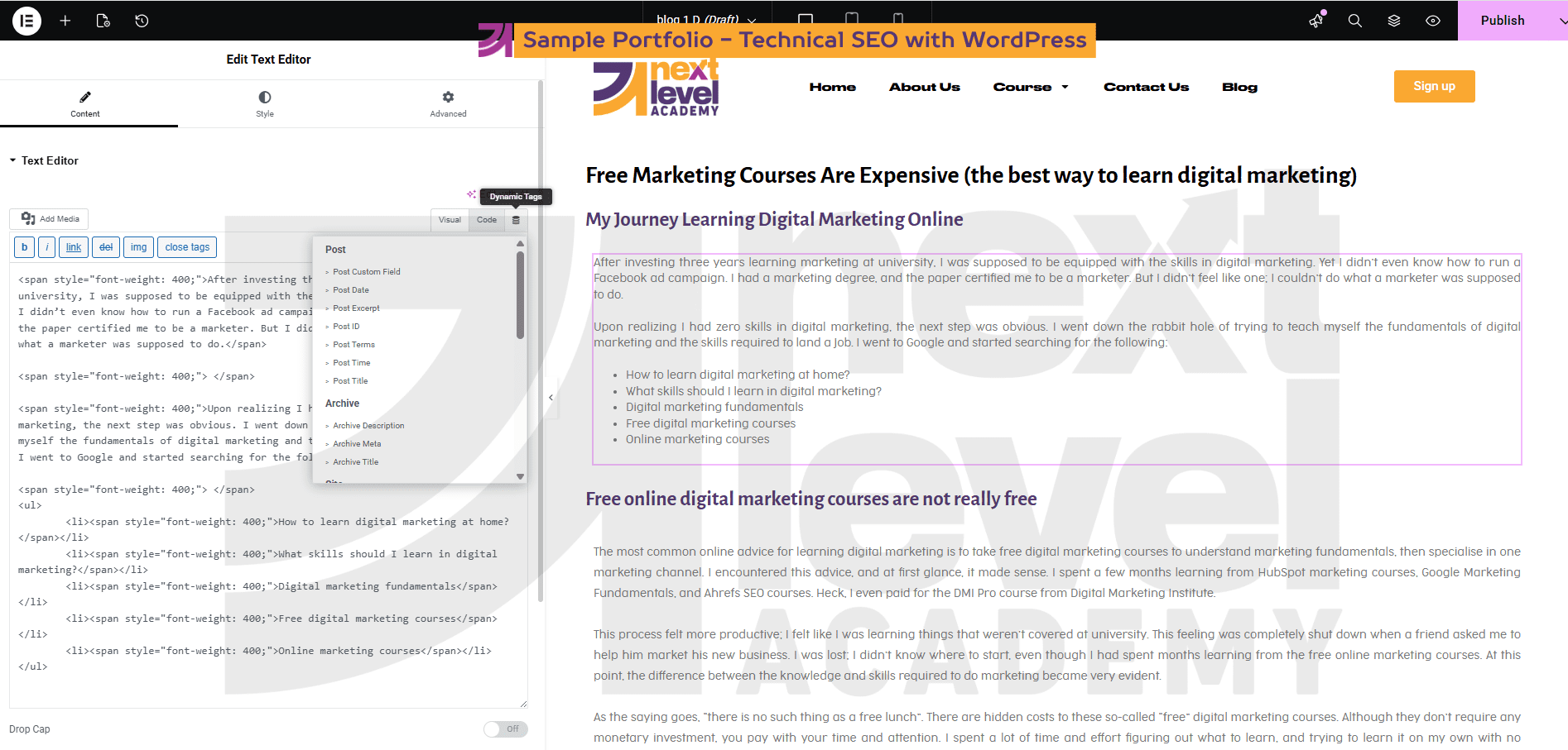 Sample portfolio - Technical SEO